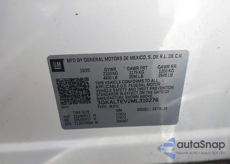 2021 GMC Terrain Sle из США, поврежденный, VIN 3GKALTEV2ML310276